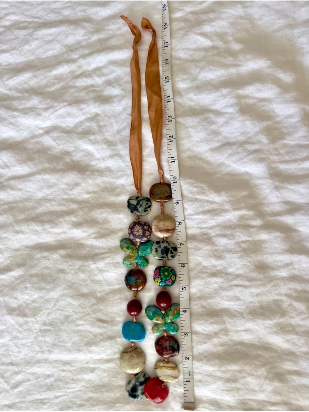 Handmade🇫🇷 in France Multicolor Stone & Ribbon Statement Necklace. NEW - Picture 5 of 5